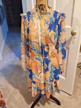 Boston Proper Floral Paisley Blue & Orange Women’s Dress